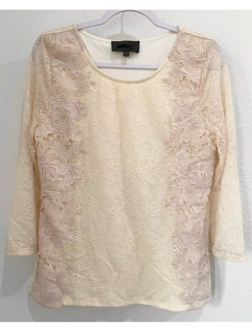 Anthropologie Lace Embroidered Top Neutral Casual Western Office Long Sleeve